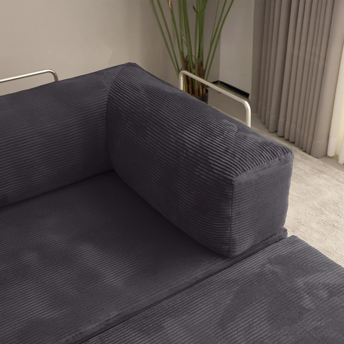 TRENDY - Canapé compressé 5 places angle modulable en velours côtelé anthracite