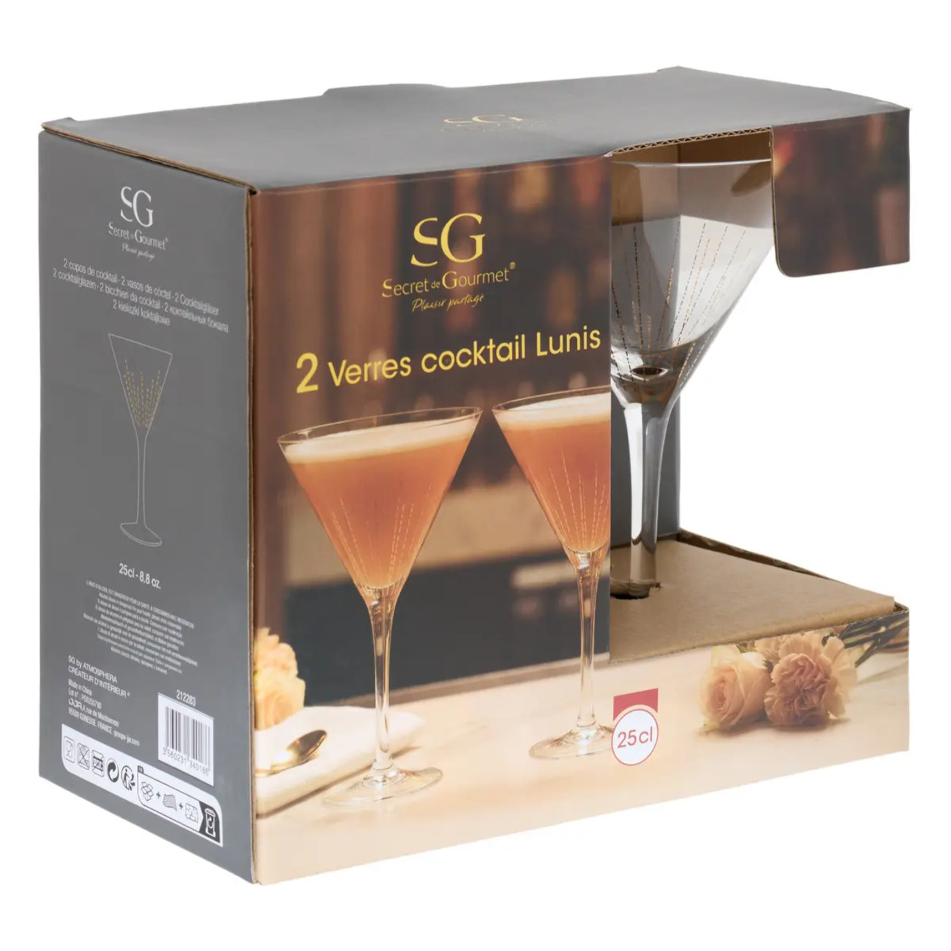 Lot de 2 verres à cocktail Lunis 25cl doré