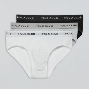 Pack de tres slips negro, gris y blanco con detalle Polo Club