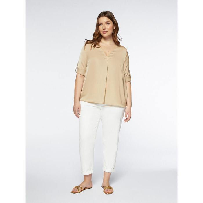 Fiorella Rubino - Blusa de raso con pliegue por delante - Beige