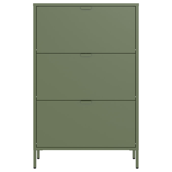 Meuble à chaussures 3 portes en métal vert kaki MARION