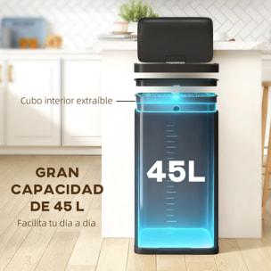 Cubo de Basura Cocina Automático 45 L, Papelera de Cocina de Metal con Sensor Infrarrojo, Cierre Suave, Cubo Interior Extraíble, Antihuellas, para Oficina, Hogar, Negro