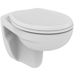 Pack WC Bati-support Geberit Duofix + Cuvette suspendue Porcher sans bride + Abattant Ideal Standard ASTOR + Plaque blanche (Por