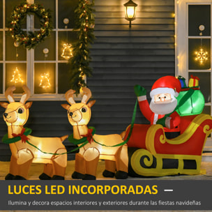 HOMCOM Papá Noel Inflable con Trineo y Renos con Luces LED Decoración de Navidad para Exterior Aire Libre con Inflador 240x57x112 cm Multicolor