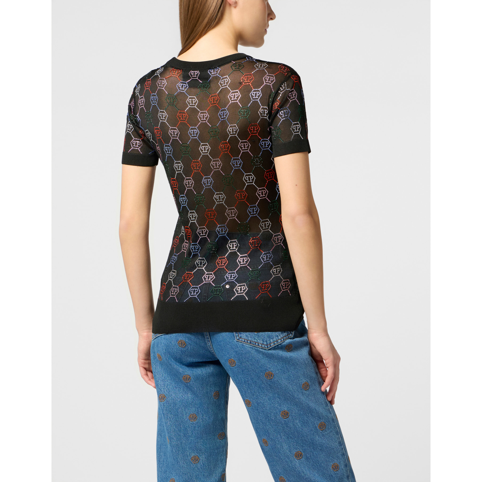 PHILIPP PLEIN Knitted Sexy Pure Fit T-Shirt Multicolor Monogram