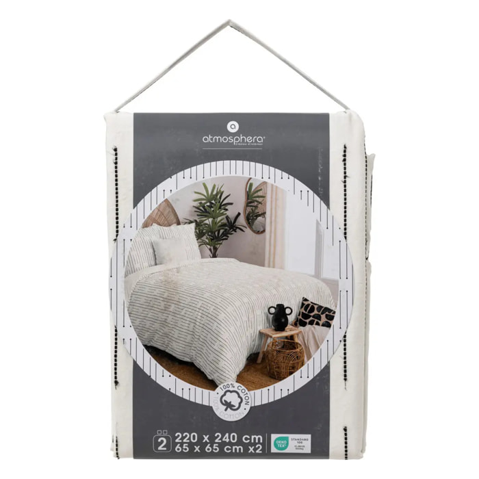 Parure de lit Kain coton blanc noir 240x220cm