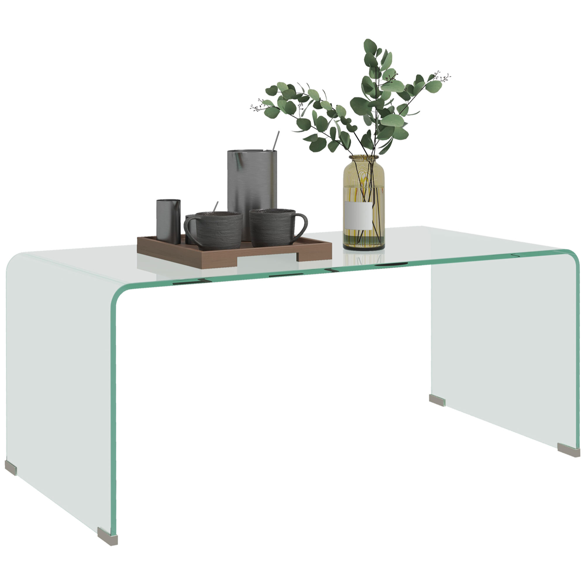Table basse design contemporain dim. 80L x 45l x 35H cm verre trempé 10 mm transparent