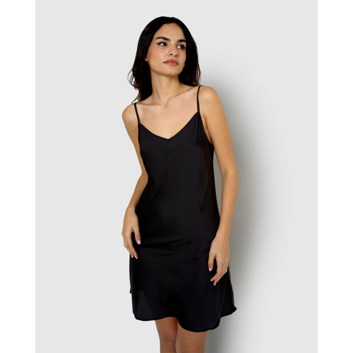 Camisón corto de satén new negro