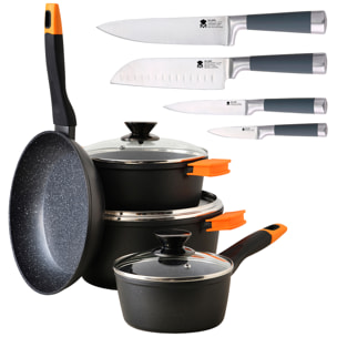 Set Batería de Cocina 7 piezas + juego de 4 cuchillos de cocina