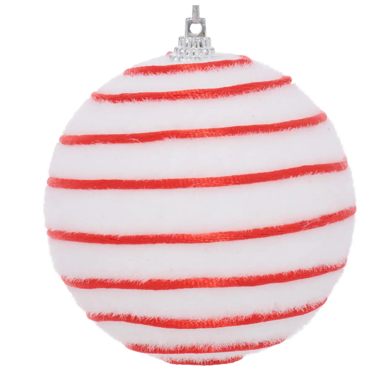 Boule de Noël blanche rayée D. 80 mm