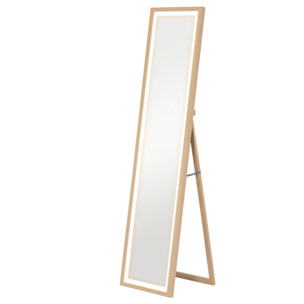 Grand miroir LED pleine longueur 40 x 160 cm autoportant ou à fixer - 3 couleurs luminosité réglable - effet bois