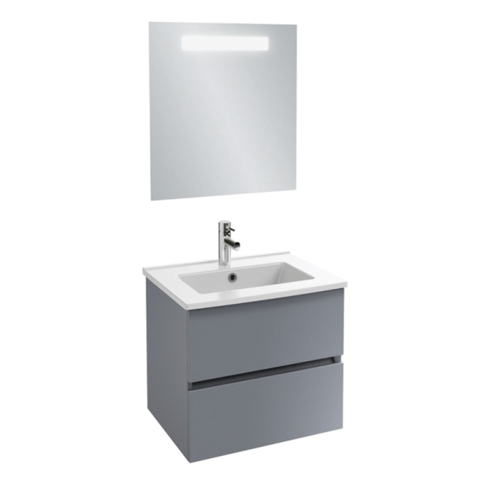 Meuble vasque Tolbiac gris anthracite + miroir led