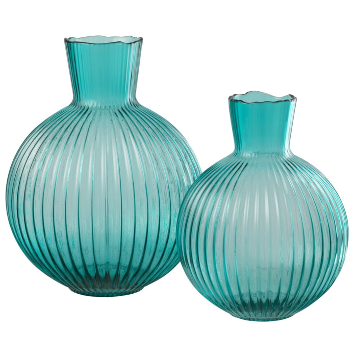 J-Line Vase Balle Cotelié - verre - turquoise - large