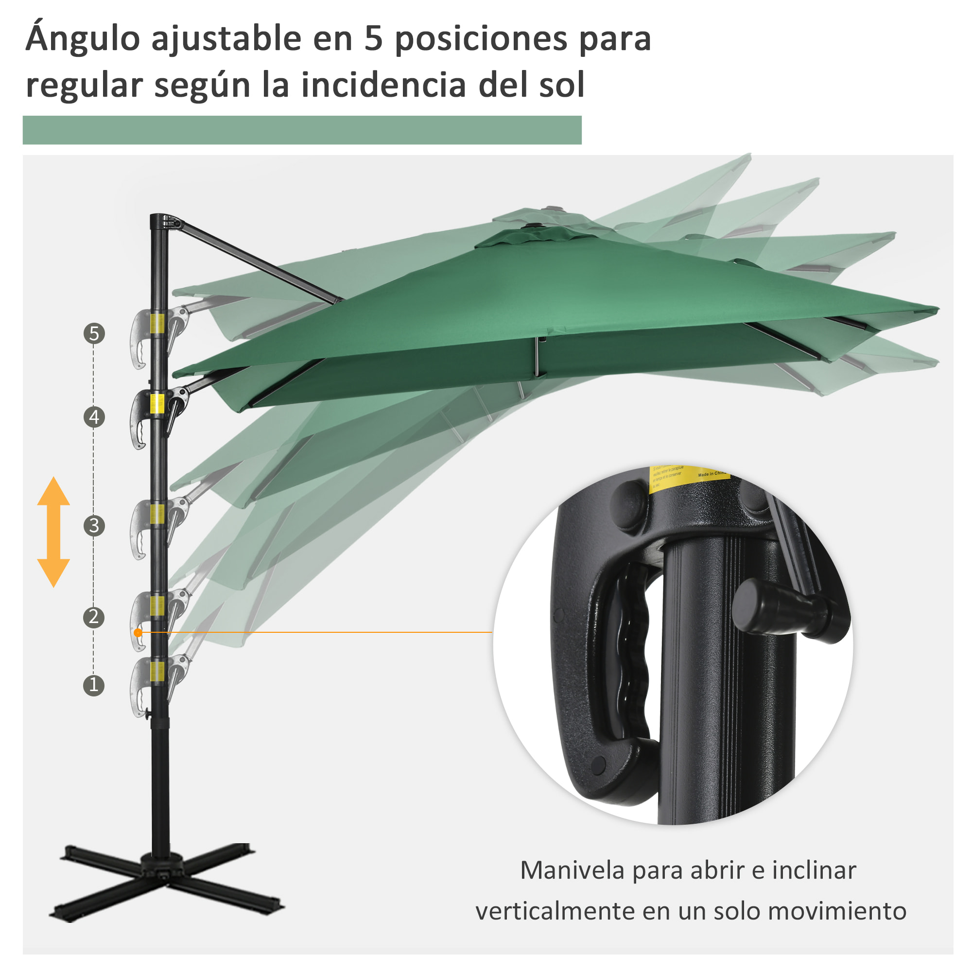 Sombrilla de Jardín de Aluminio 245x245x248 cm Parasol Excéntrico con Manivela Giratorio 360° Inclinación de 5 Niveles Tela Desmontable Crema