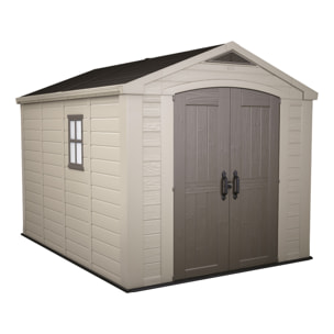 Factor 8x11 - Casetta da Giardino 256,50x243x331,50 cm 2 Ante per deposito attrezzi finitura effetto legno in Resina Beige