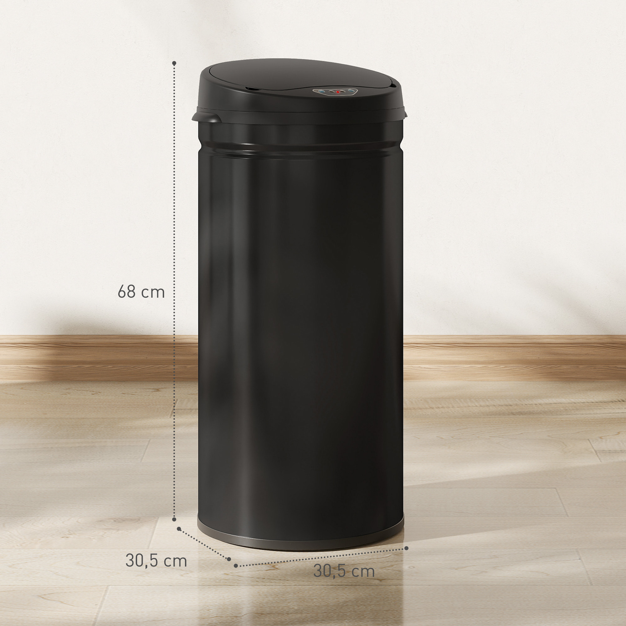 HOMCOM Cubo de Basura Cocina Automático 42 L, Papelera de Cocina de Acero Inoxidable, Sensor Infrarrojo, Cierre Automático, Antihuellas, para Dormitorio, Oficina, Negro