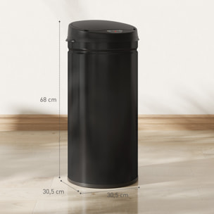 HOMCOM Cubo de Basura Cocina Automático 42 L, Papelera de Cocina de Acero Inoxidable, Sensor Infrarrojo, Cierre Automático, Antihuellas, para Dormitorio, Oficina, Negro