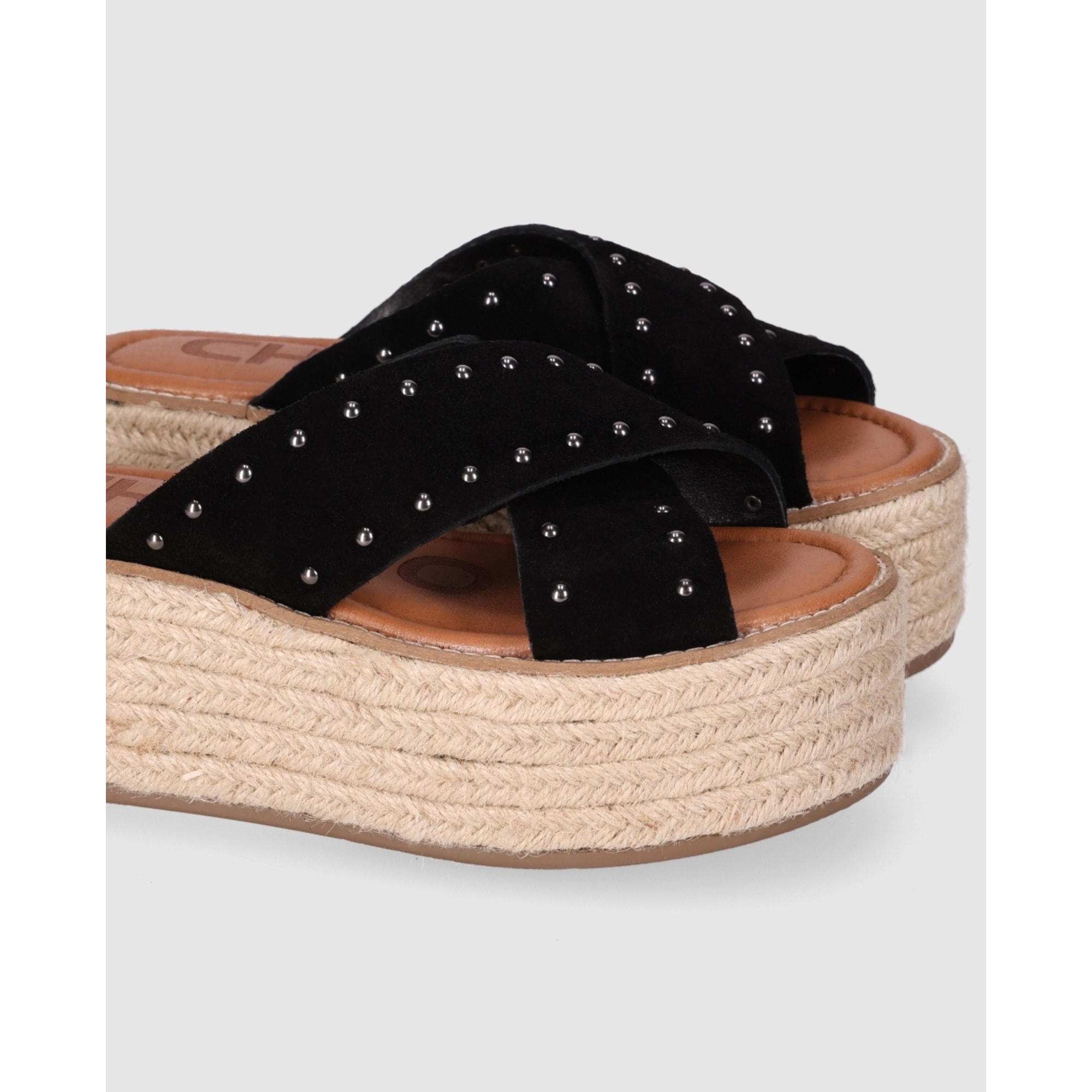 Sandalias de Serraje - Negro - Tacón: 6 cm