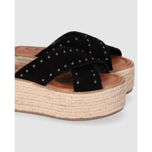 Sandalias de Serraje - Negro - Tacón: 6 cm
