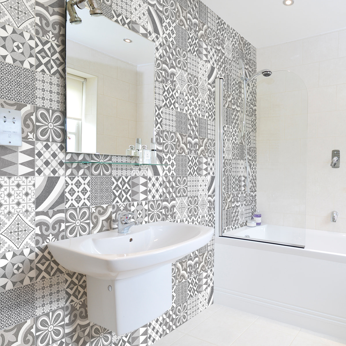 Stickers muraux - Sticker Mural Carrelage adhésif Cuisine Salle de Bain - 60 STICKERS CARREAUX DE CIMENT AUTHENTIQUES CARDINIA