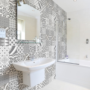 Stickers muraux - Sticker Mural Carrelage adhésif Cuisine Salle de Bain - 60 STICKERS CARREAUX DE CIMENT AUTHENTIQUES CARDINIA