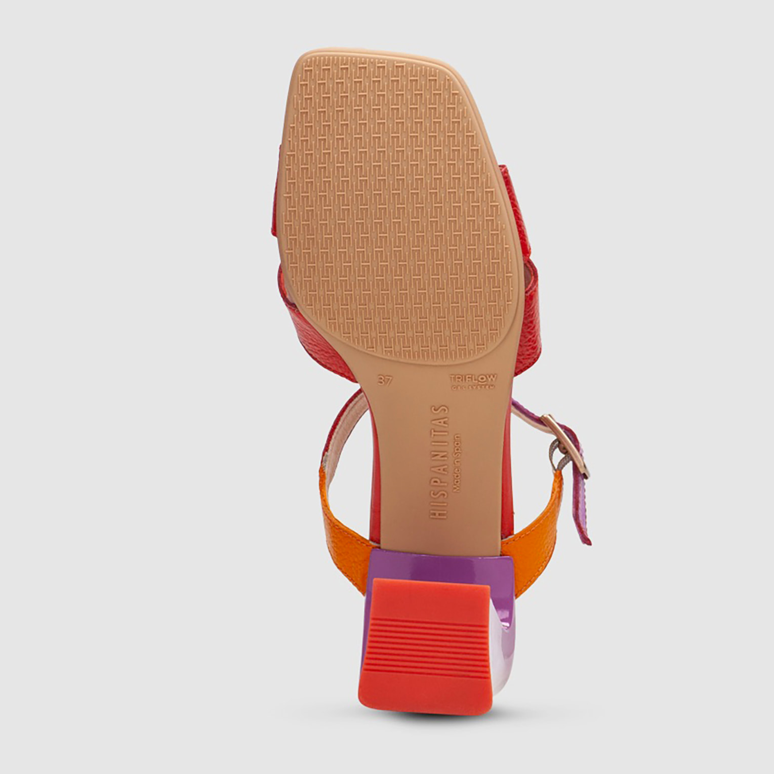 Sandalia Tacon Mallorca Rojo violet naranja 6,5 cm