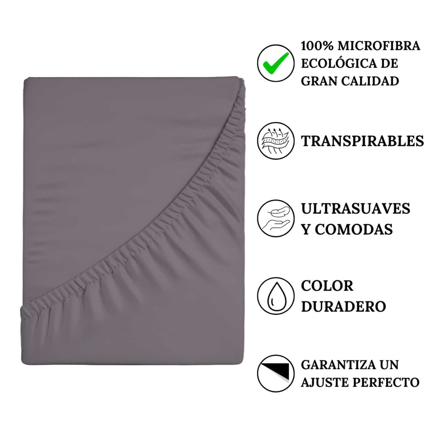 Icehome - Sábana Bajera Lisa - 100% Microfibra - Gris 7