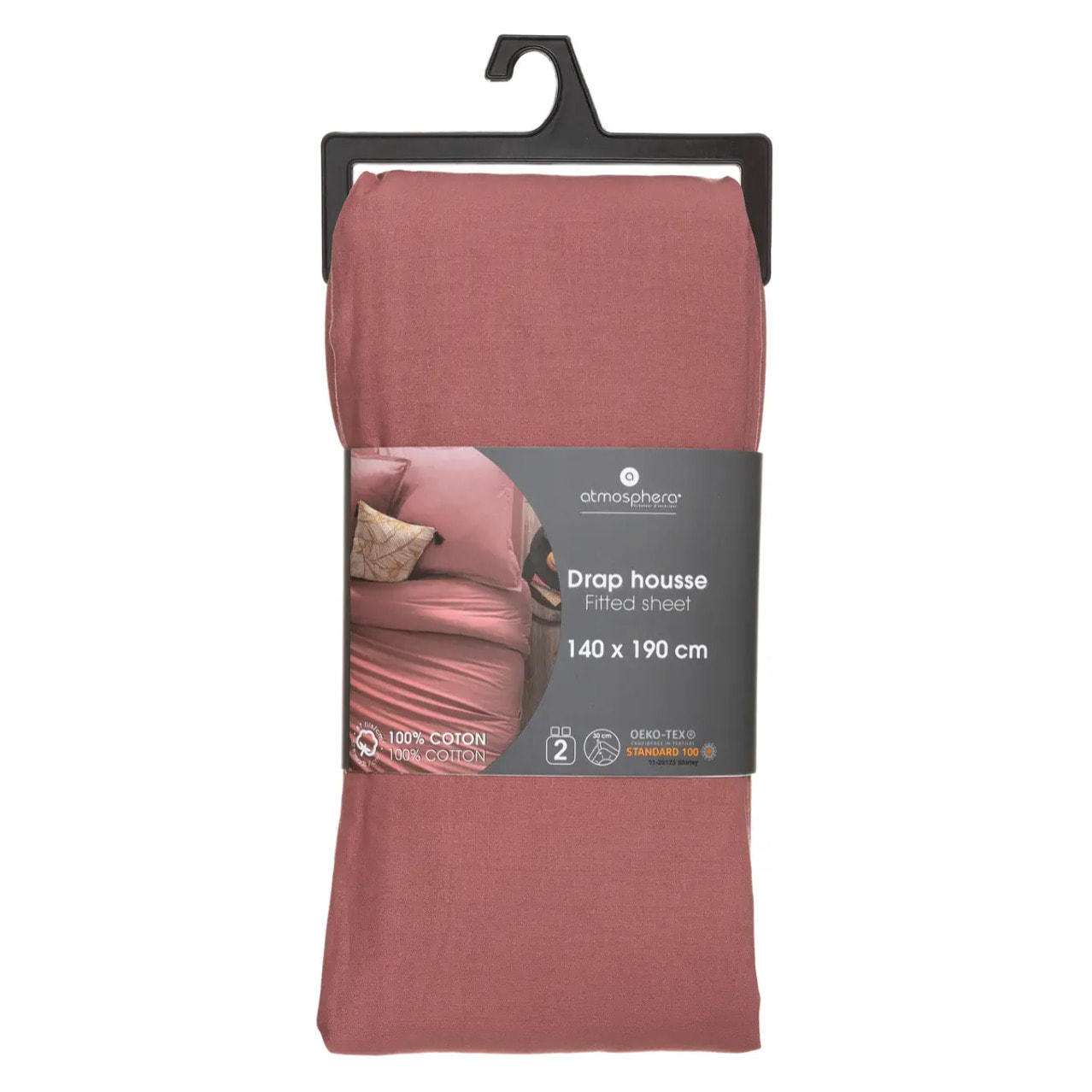 Drap-housse en coton - rose blush - bonnet H30cm - 140x190 cm