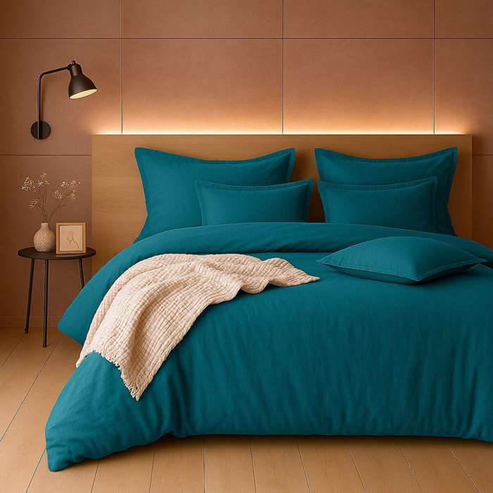 PARURE HOUSSE DE COUETTE 1 PERS 140x200 percale de Coton - PERCALE EMERAUDE