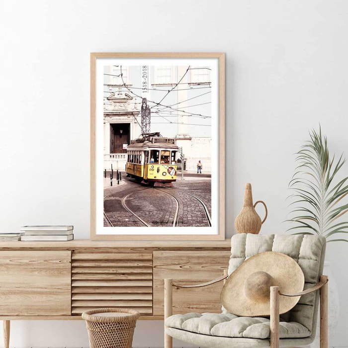 Affiche welcometoportugal tram24 Affiche + cadre en bois - Chêne