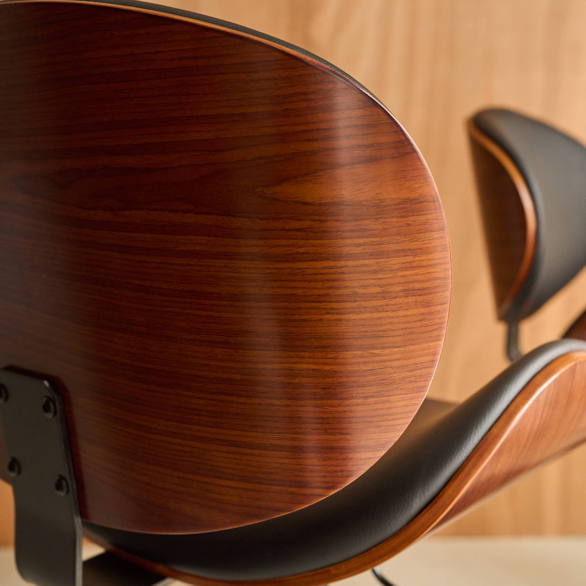 Lot de 2 tabourets de bar réglable décor bois courbé et simili cuir noyer et noir - L 53  P 51 x H 95-116cm - Dwight