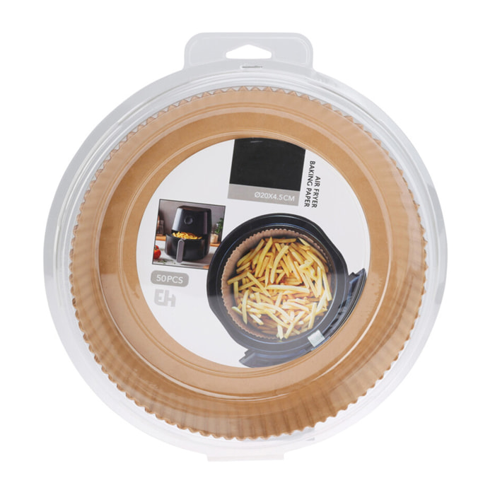 Juego de 50 papel para hornear airfryer con aceite de silicona - diámetro 20x4,5cm - peso 114g
