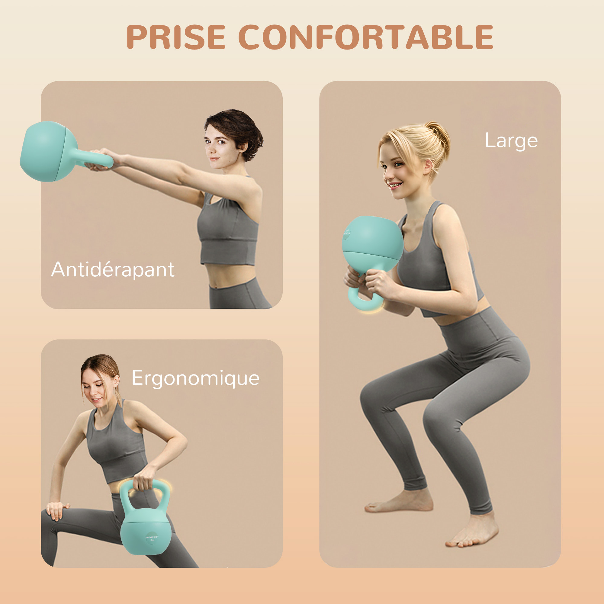 Kettlebell 6 Kg - prise ergonomique - entraînement musculaire & haltérophilie - PVC vert