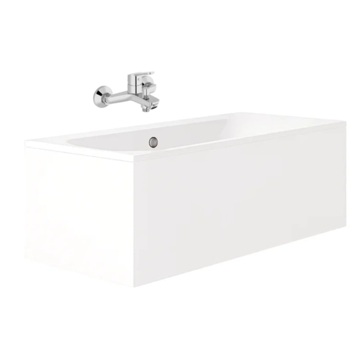 Pack baignoire droite 180 x 80 Elise + tablier en angle + mitigeur bain douche mural Aimé chromé + vidage