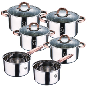 Batería de cocina 10pc en acero inox 2xø16cm 2xø18cm 2xø20cm con tapas san ignacio