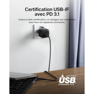 Chargeur BELKIN 45W USB charge rapide & cable 1M Noir