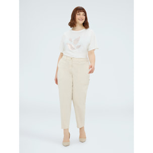 Fiorella Rubino - T-shirt in jersey con foliage in paillettes - Bianco