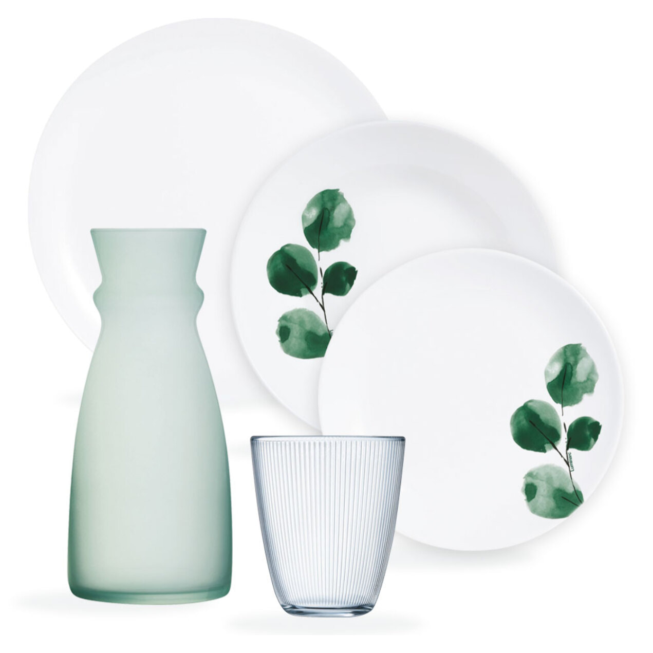 Service de table 25 pièces, avec verres à eau 31 cl et carafe 0,75 cl - Eucalyptus- Luminarc