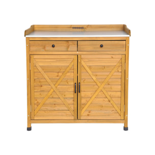 Meuble de rangement, table de rempotage bois de sapin 2 portes 2 tiroirs AZALÉE