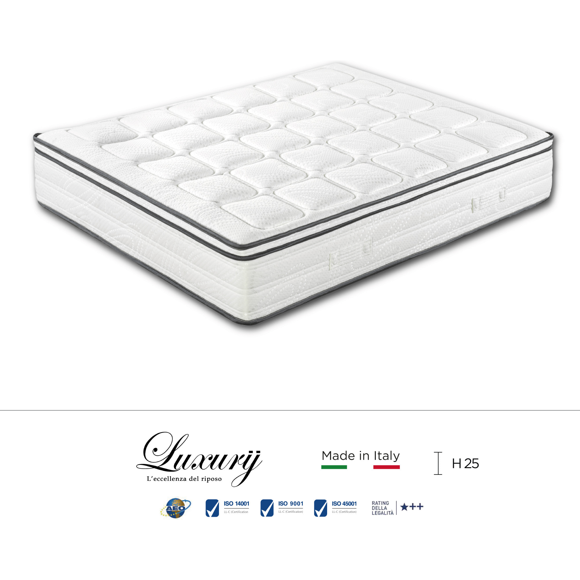 "Firenze" H25 cm 160x200 coppia guanciali Memory OMAGGIO 2cm memory foam