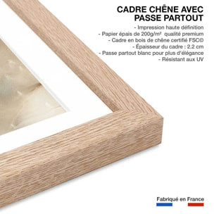 Poster bleu givré Affiche + cadre en bois - Chêne