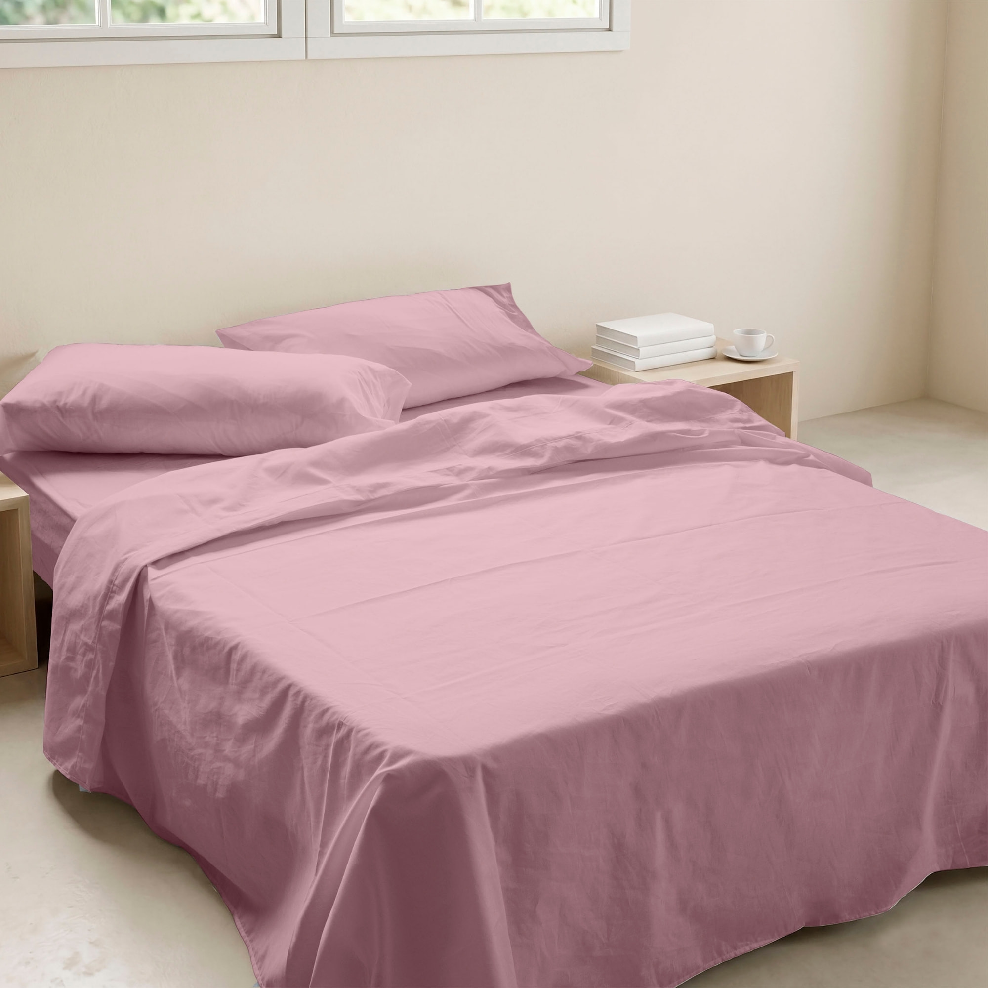 Juego de Sábanas Lisas - 100% Microfibra - Incluye 1 o 2 Fundas de Almohada + 1 Sábana Bajera - Rosa Viejo