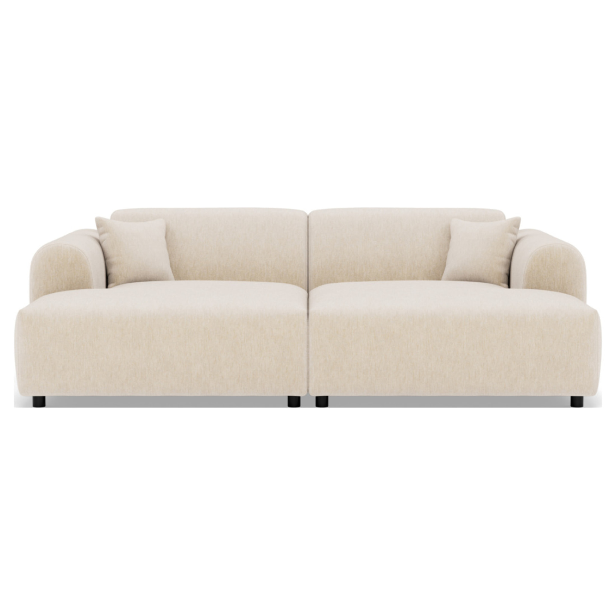 Aumance - canapé droit 4 places avec double méridienne assise profonde en velours texturé - Beige