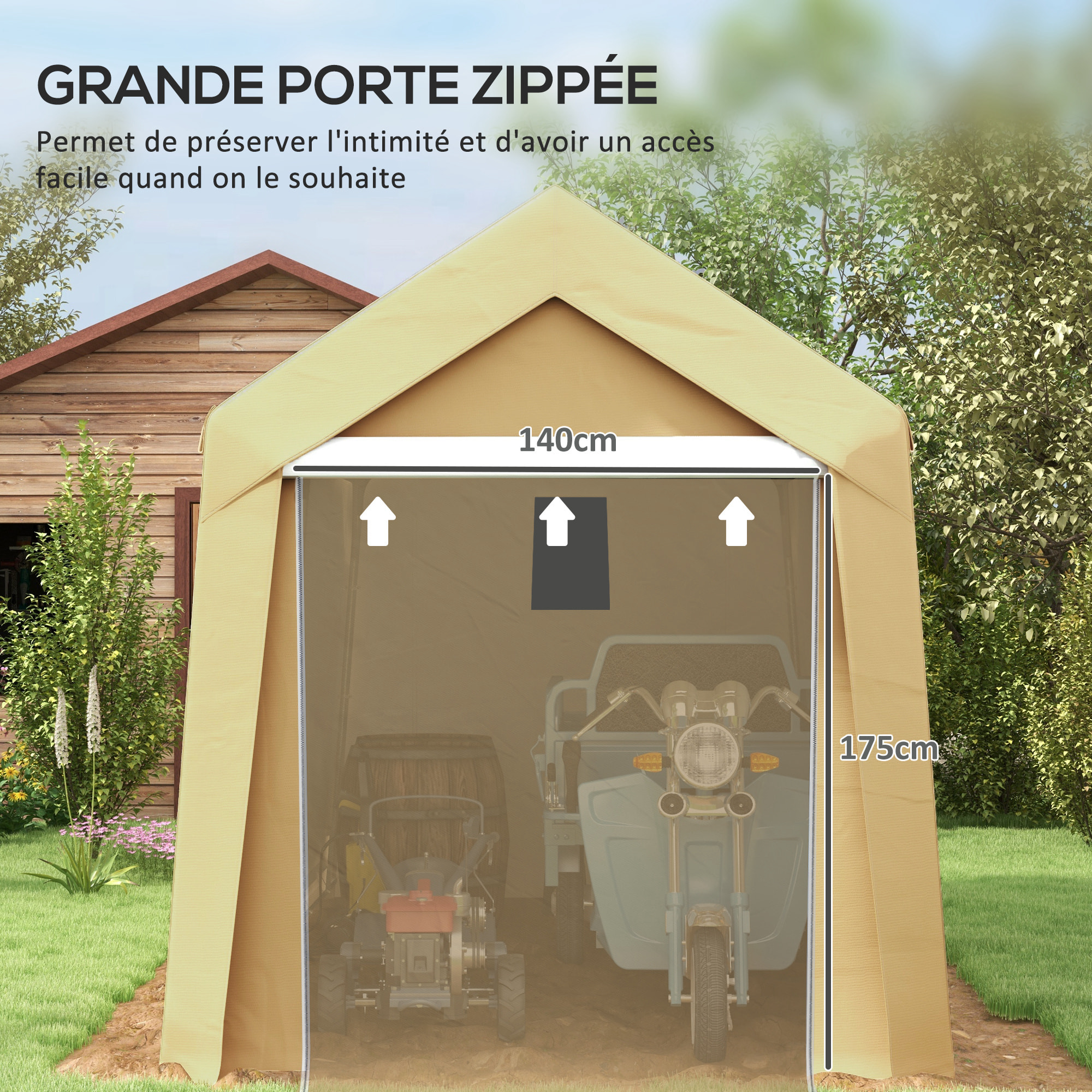Abri de jardin - abri vélo - tente de stockage dim. 2 x 3,6 m - acier galvanisé PE imperméable anti-UV beige