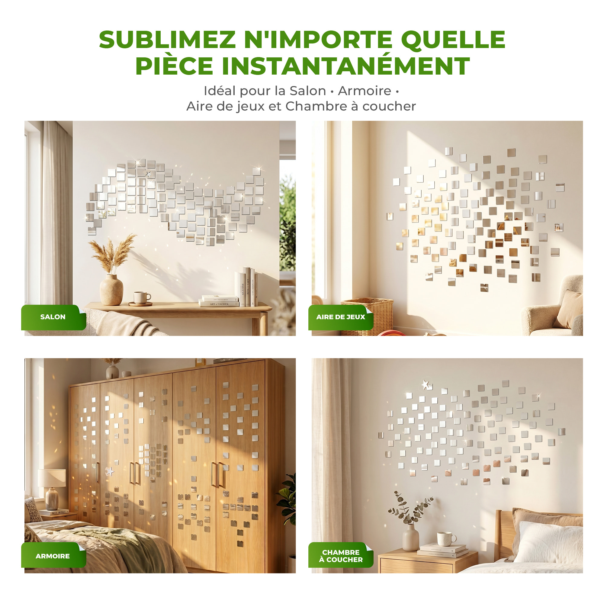 Pack de 100 stickers miroirs mosaïques 2 x 2 cm