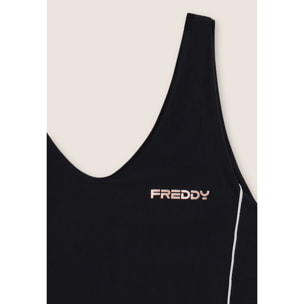 Canotta cropped con profili a contrasto e scollo ampio