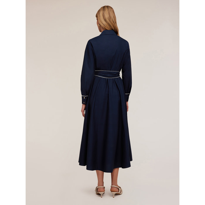 Motivi - Vestido camisero de popelina con perfiles - Azul