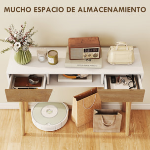 Mesa de Consola Estrecha Consola de Recibidor Mesa de Sofá Moderna con 2 Cajones Compartimento y Patas de Madera para Pasillo Entrada Salón Dormitorio Blanco