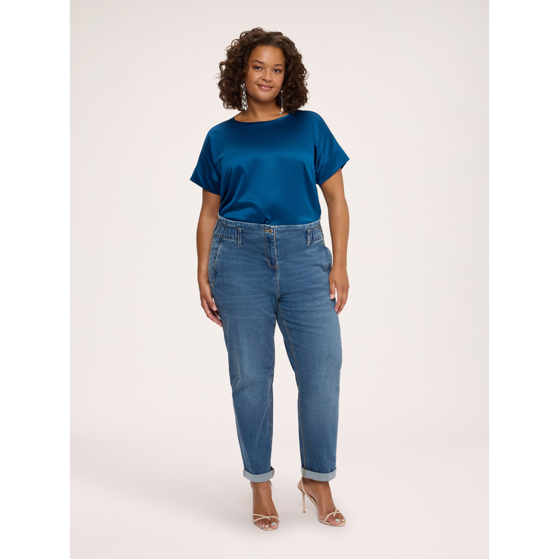 Fiorella Rubino - T-shirt bimaterica in raso e jersey - Blu