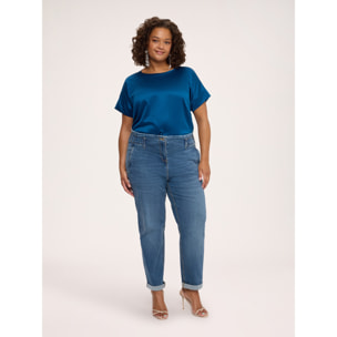 Fiorella Rubino - T-shirt bimaterica in raso e jersey - Blu